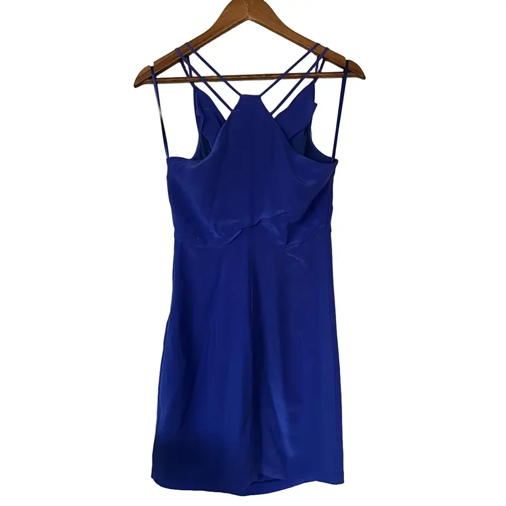 Anthro Greylin Silk Wrap Dress Blue Cowl Neck Mini Wedding Guest XS